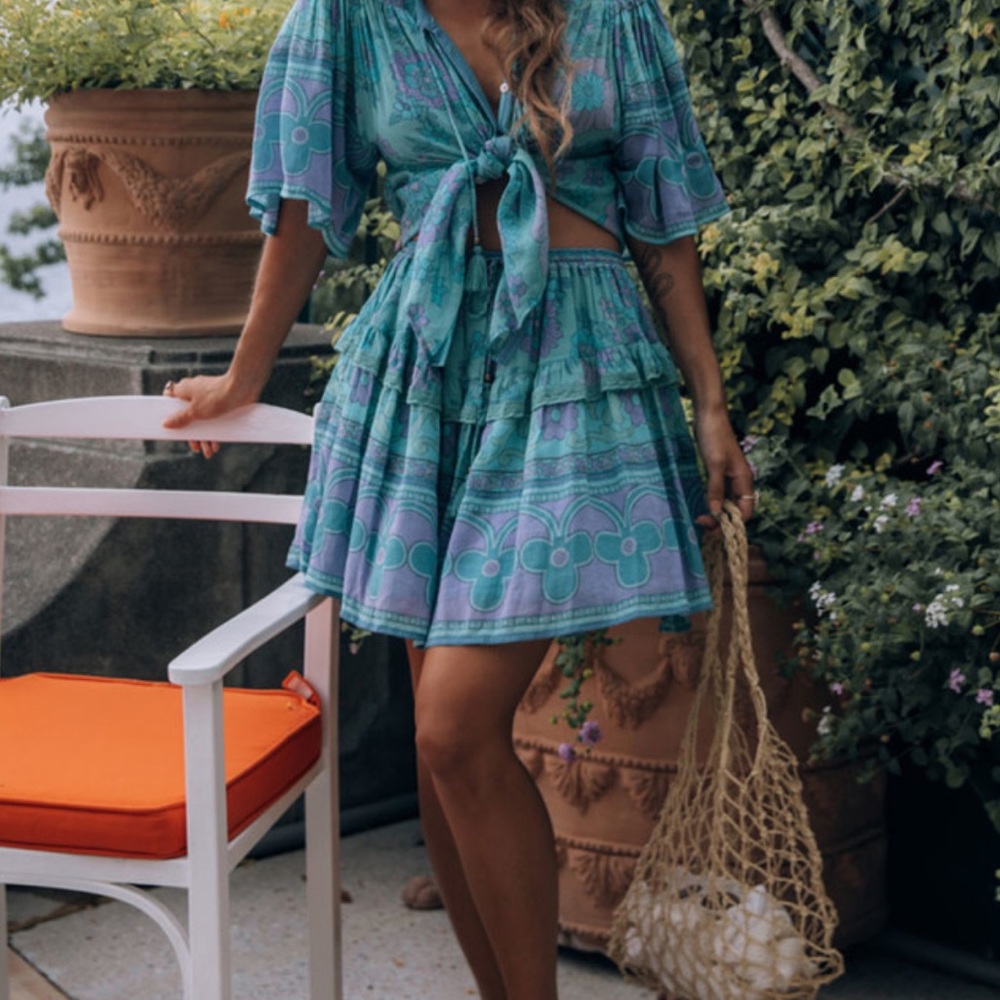 Spell and the gypsy collection buttercup ocean tiered ruffle mini skirt